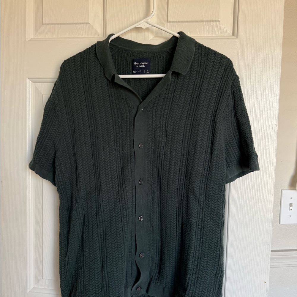 Abercrombie & Fitch Dark Green Textured Button Down Shirt